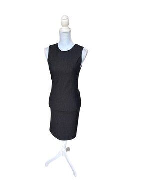 Halston Heritage Sleeveless Sheath Dress Black Wool Fitted Workwear
